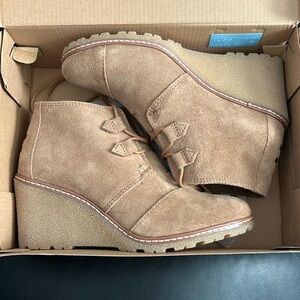 Toms Toffee Suede with Faux Crepe Wedge